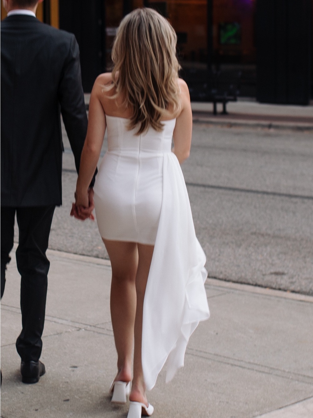 12th Tribe White Strapless Mini Dress with Draped Side Panel - Picture 3 of 6